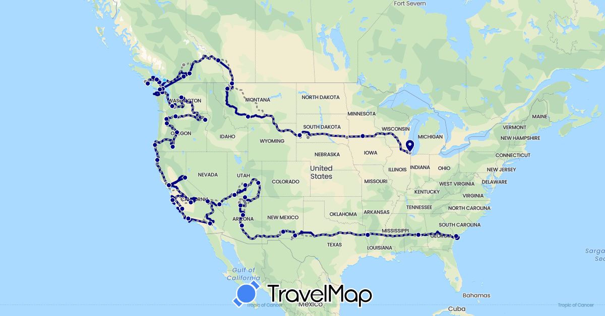 TravelMap itinerary: driving, boat, planned in Canada, United States (North America)